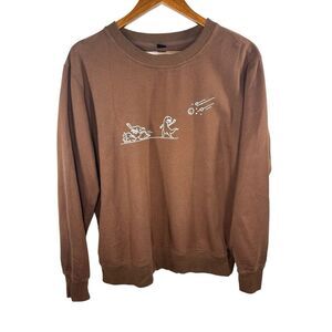 Romwe Sweatshirt Adult Medium Cartoon Dinosaur Crewneck Brown‎